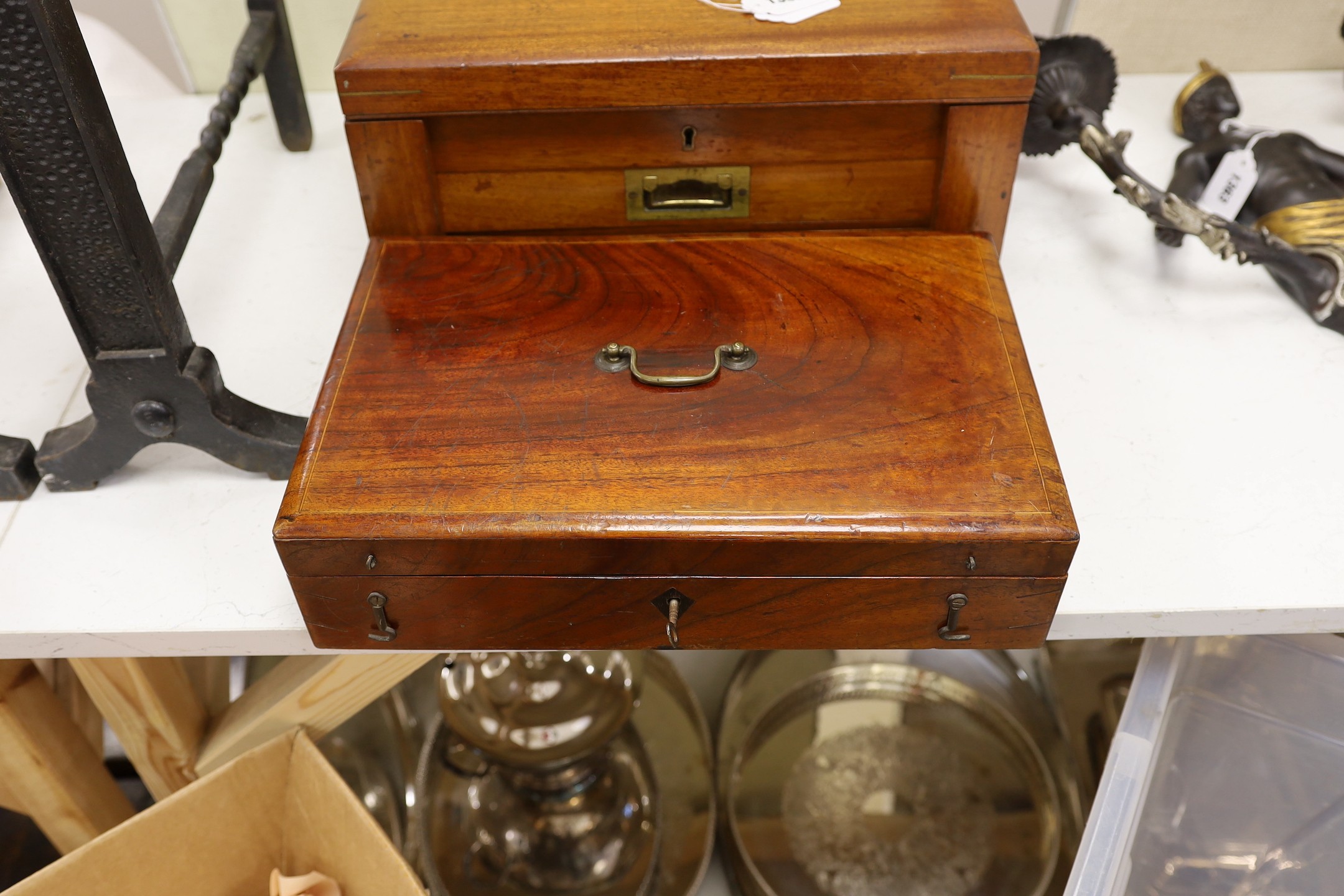 A Georgian mahogany box and a cutlery box by Goldsmiths & Silversmiths